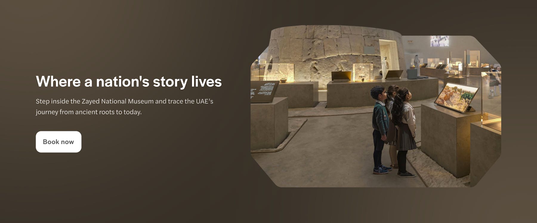 Children viewing exhibits at Zayed National Museum, UAE.